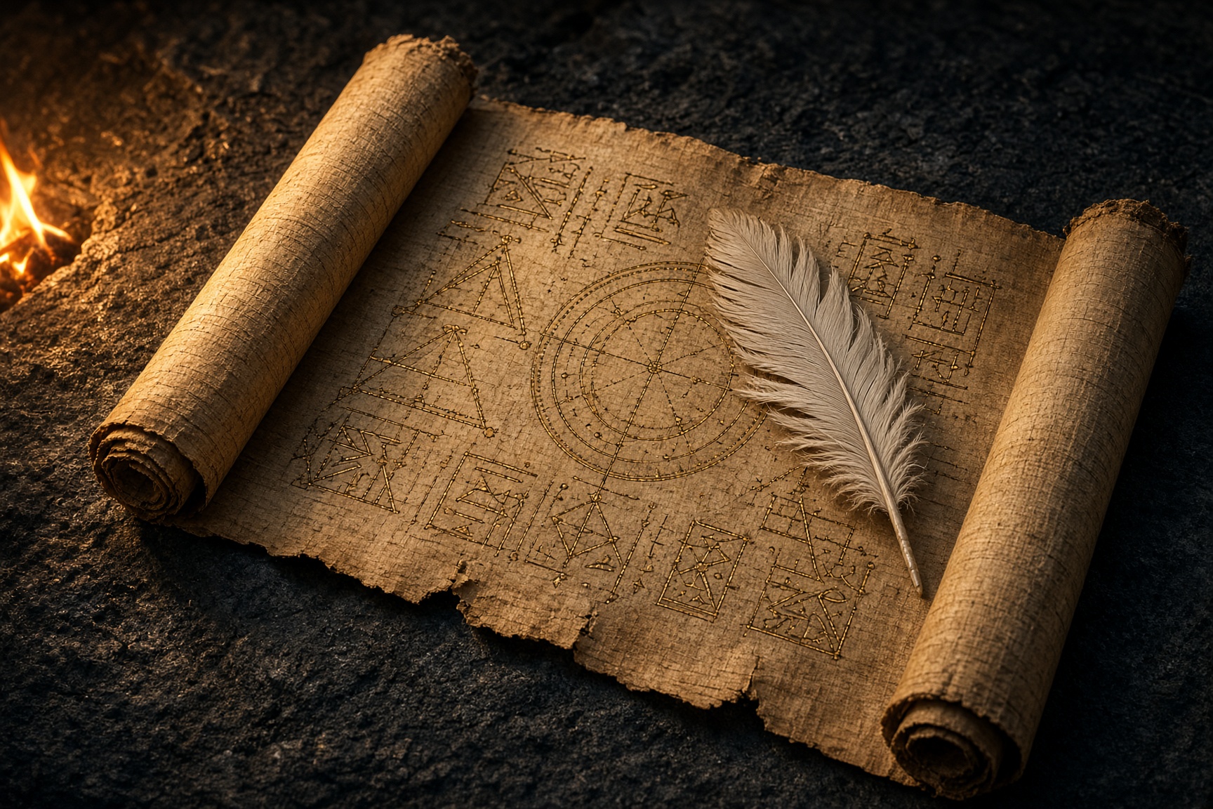 Papyrus scroll and ostrich feather of Ma'at